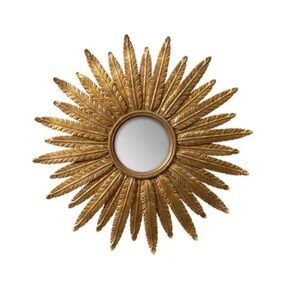 Convex Mirror with Golden Feather Frame